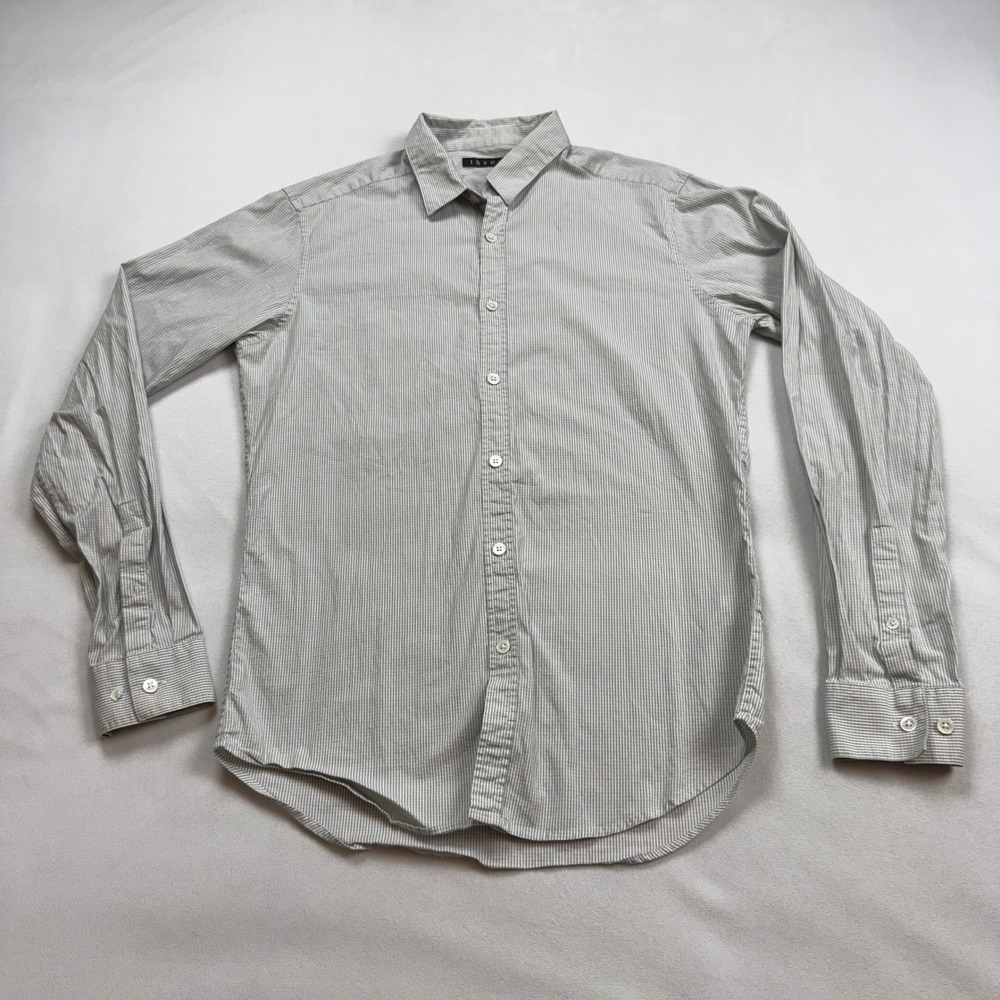 Theory Mens Small Zack PS Keyport Grey White Micro Stripe Button Down Shirt
